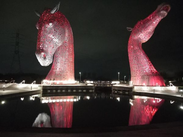 Kelpies lit up for Remembrance Day